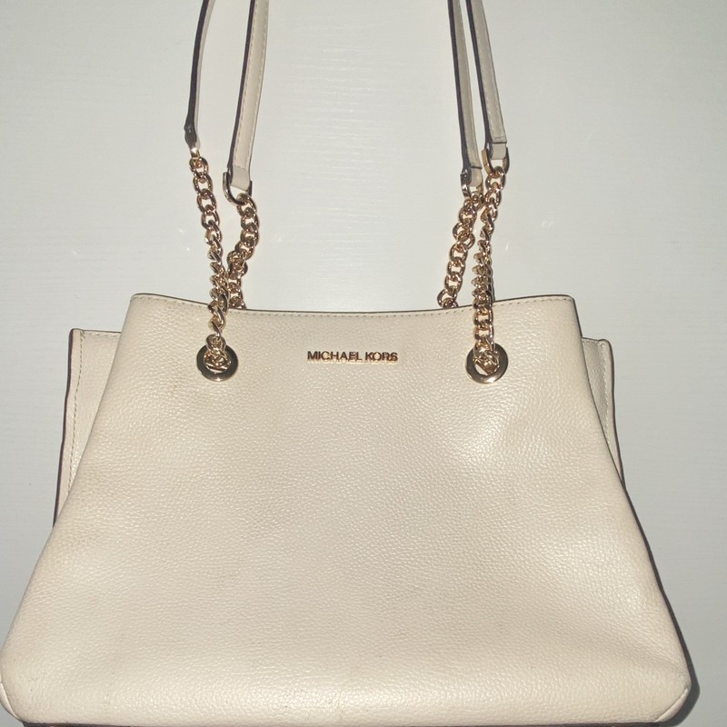 Michael Kors Ivory Large Pebbled Tote Gold Hardware Zip/Magnetic + Detach Strap