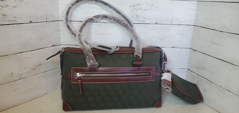 Dooney & Bourke Jacquard Green Double Pocket Tote HP65C HT w/ Wallet 13x8x5 gallery