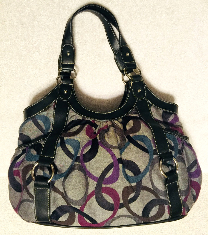 ROSETTI Spacious Fabric Geometric Pattern Purple, Gray & Black Purse Handbag