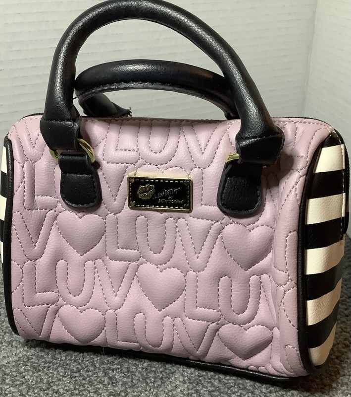 luv betsey johnson purse/ Small Satchel, Pink And Black, 7 Inches Wide