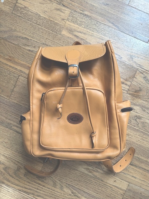 Leather Costa Rica Tan Drawstring Backpack Buckle, Zip Outer Pockets, Medium