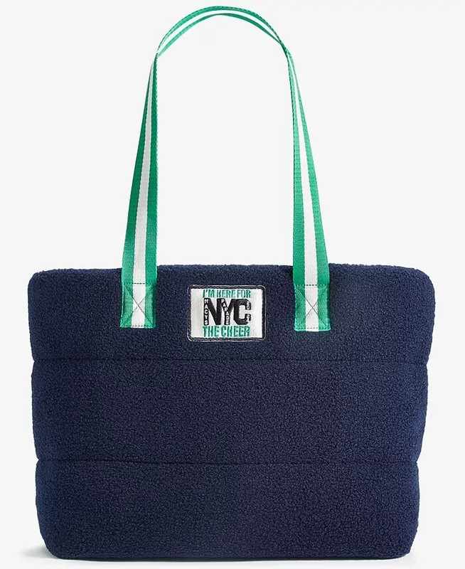 NYC Faux-Sherpa Tote Bag – Navy , New 13″W x 11″H x 5″D US