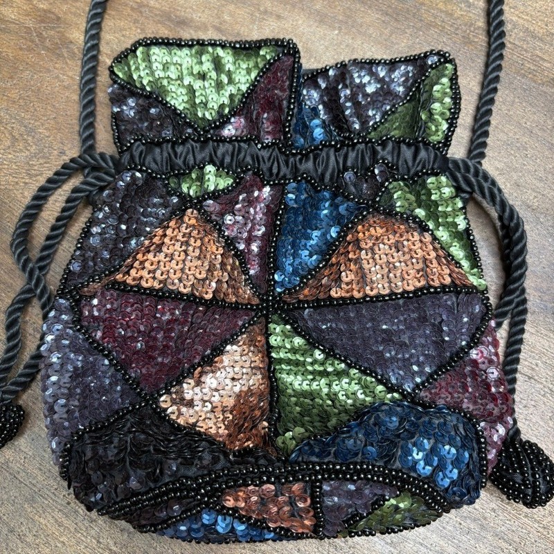 Sequin Beaded Evening Bag Purse Black Party Cocktail Formal