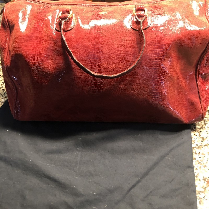 Isanti Made In Italy red genuine leather weekender travel bag