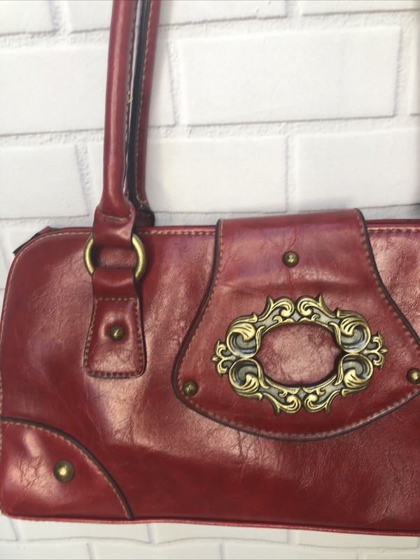 Red Faux Leather Shoulder Purse Handbag Pretty 12 Inches Long Height 6 Inches gallery
