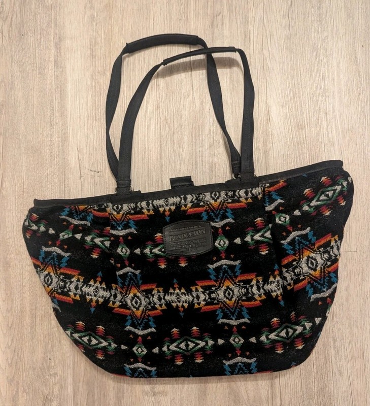Pendleton Southwestern Geometric Large Tote Bag Purse Black/Multicolor Zip
