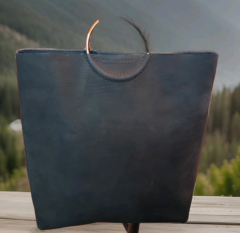 ABLE Black Nubuck Suede Tote Hand Bag with Metal Handles EUC