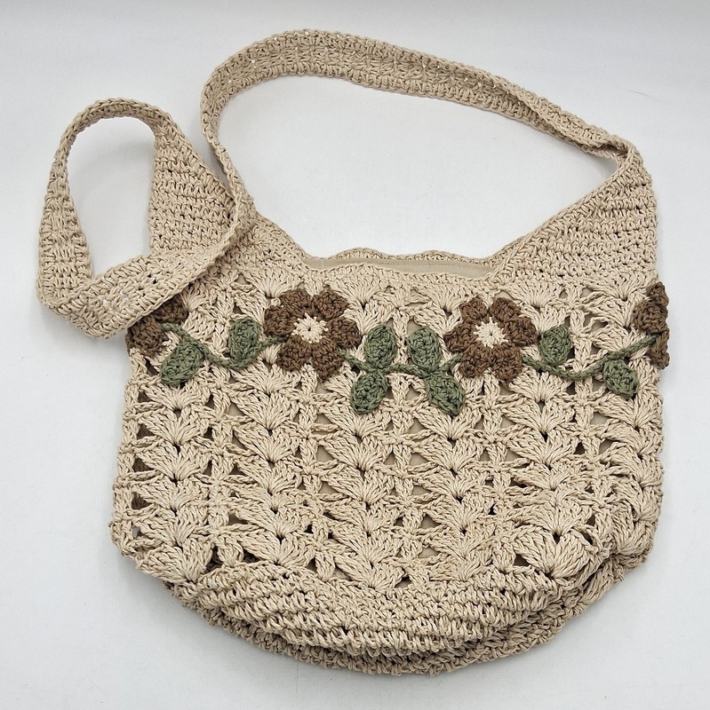Vintage Faded Glory Crocheted Floral Snap Closure Bag Purse