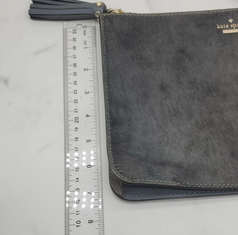Kate Spade Laurel Way Shayna Haircalf Clutch Bag Grey Suede Tassel gallery