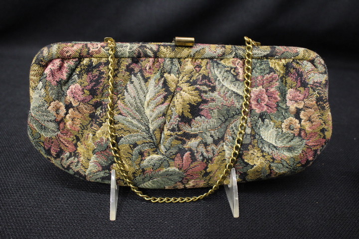 Mini "Half Circle" Multi-Colored Floral Tapestry Clutch/Evening Bag W/Chain-B6
