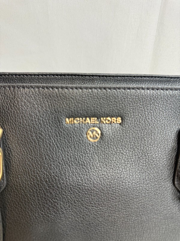 Michael Kors Laney Black Leather Classic Sophisticated Medium Top Zip Tote Bag gallery