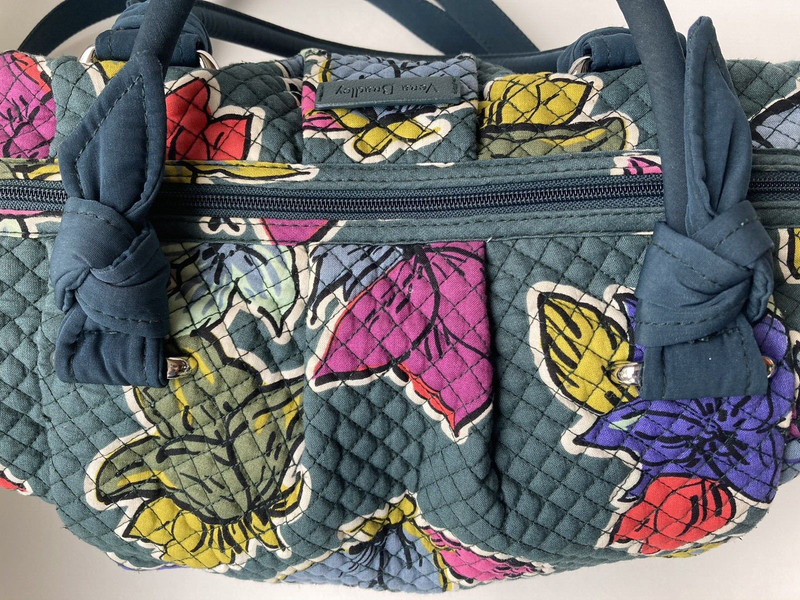 VERA BRADLEY Hadley Satchel Teal W/Floral Pattern Handles & Shoulder Straps gallery