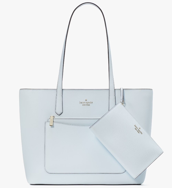 Kate Spade Staci Large Tote + Wristlet + Pouch Pale Blue KF369 Purse NWT $499