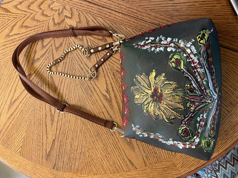 Hand painted flower leather purse