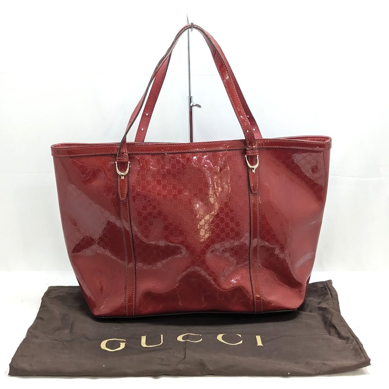 Gucci Enamel Leather Micro GG ToteBag Shoulder Bag Red 309613 213048 Authentic
