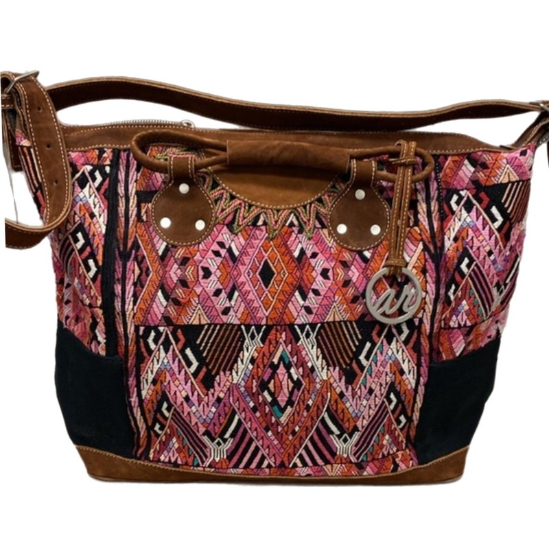 NWOT “Arloom” Huipil Handwoven Weekender Bag-Leather Trim