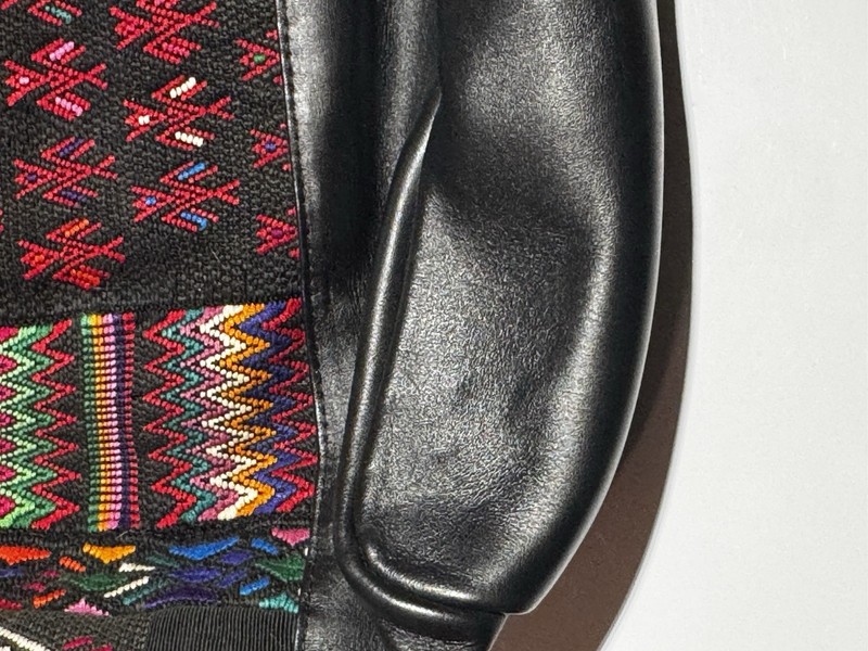 Nena & Co. OOAK Huipil Woven Tote Bag Black Leather Trim Multicolor Guatemala gallery