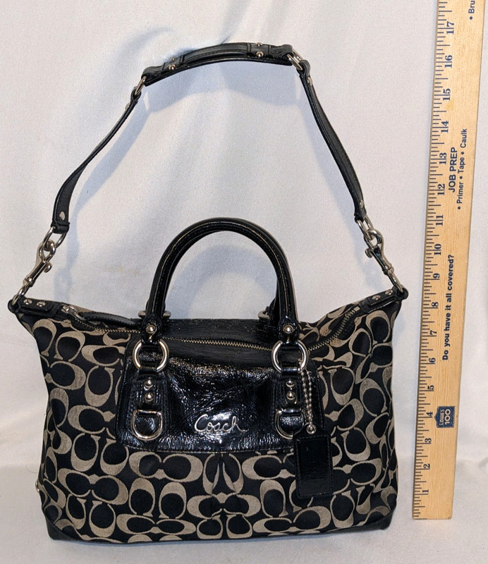 Coach Ashley Signature Sateen Satchel Handbag Shoulder Bag Black/Tan F15443 Y2K