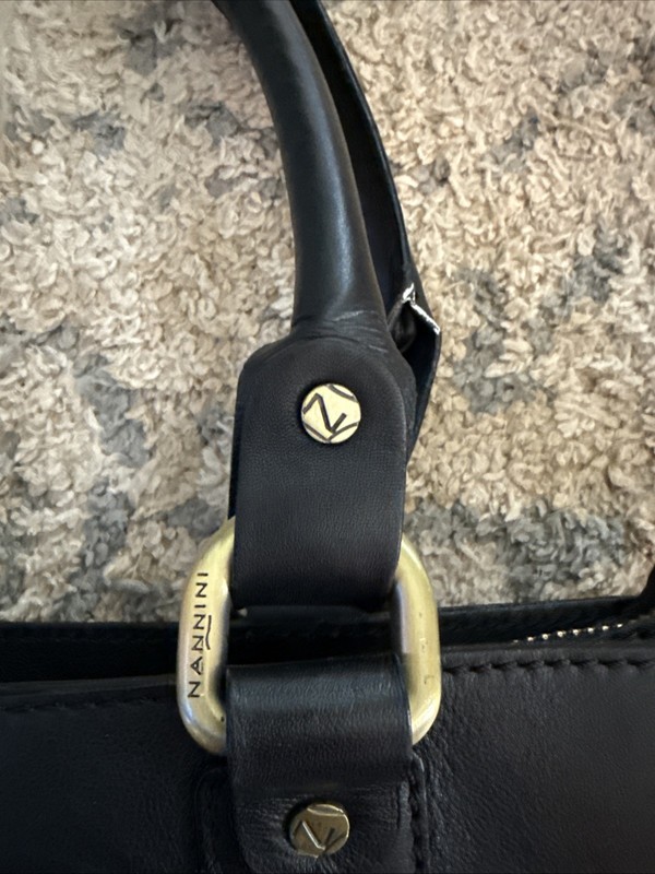 Nannini Soft Black Leather Satchel Shoulder Bag Gold Accents gallery