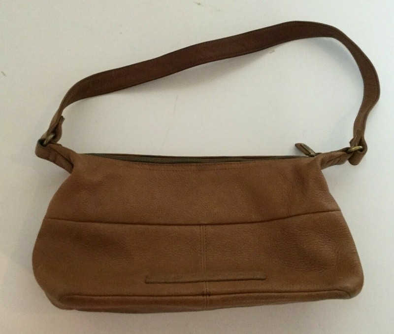 Fossil Top Zip Tan Camel Brown Shoulderbag Purse 75082 Genuine Leather