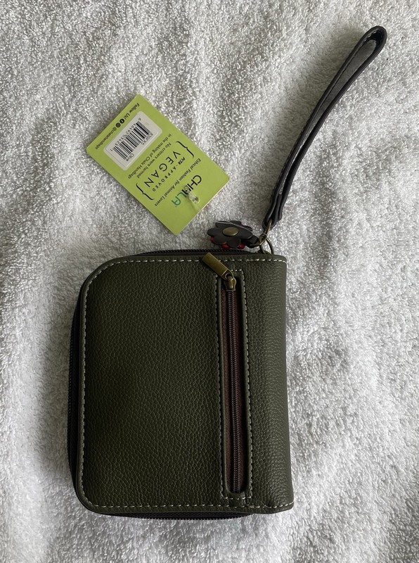 Chala Olive Green Brown Fox & Flower Square Zipper Organizer Wallet Wristlet NEW gallery
