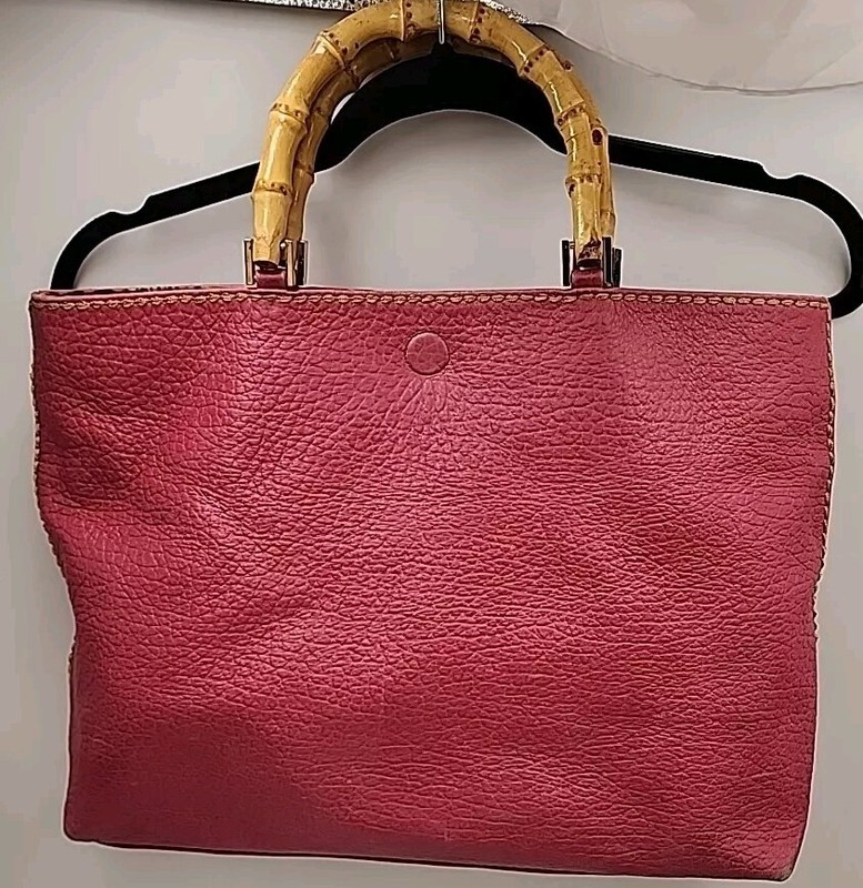 PLINIO VISONA TOTE HAND BAG LEATHER REVERSABLE TORTOISE HANDLES MADE IN ITALY