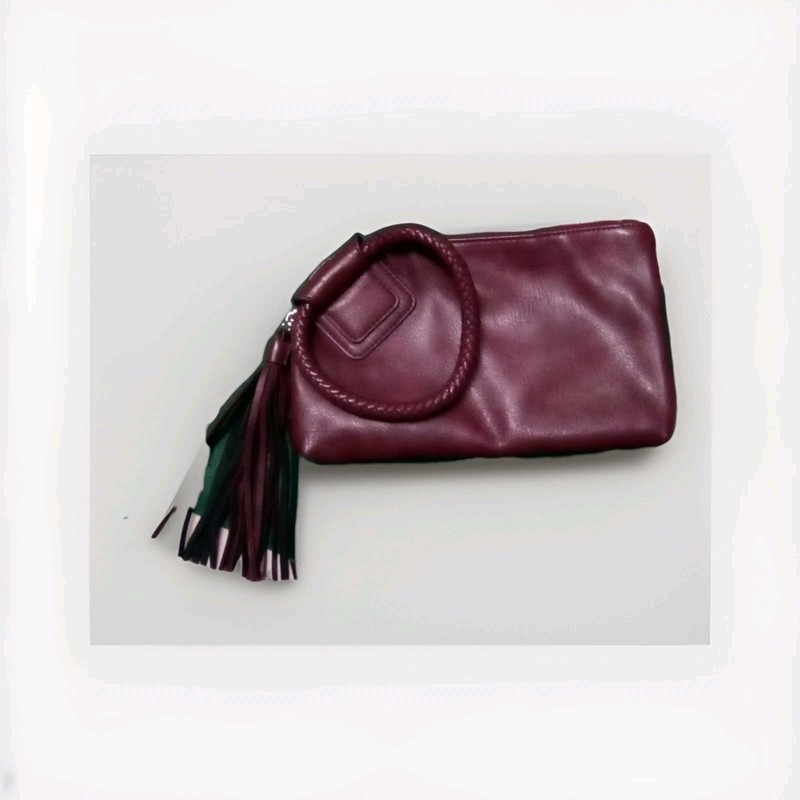 Mahogany Brown Feaux Leather Clutch Purse Handbag Braided Wristlet