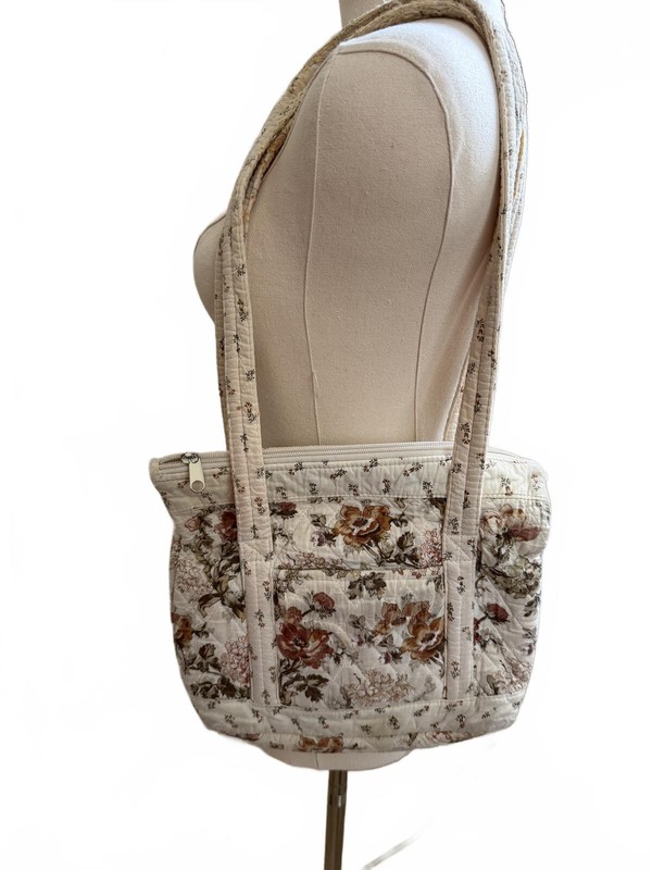 Quilted Floral Tote Bag Cream Multi Print