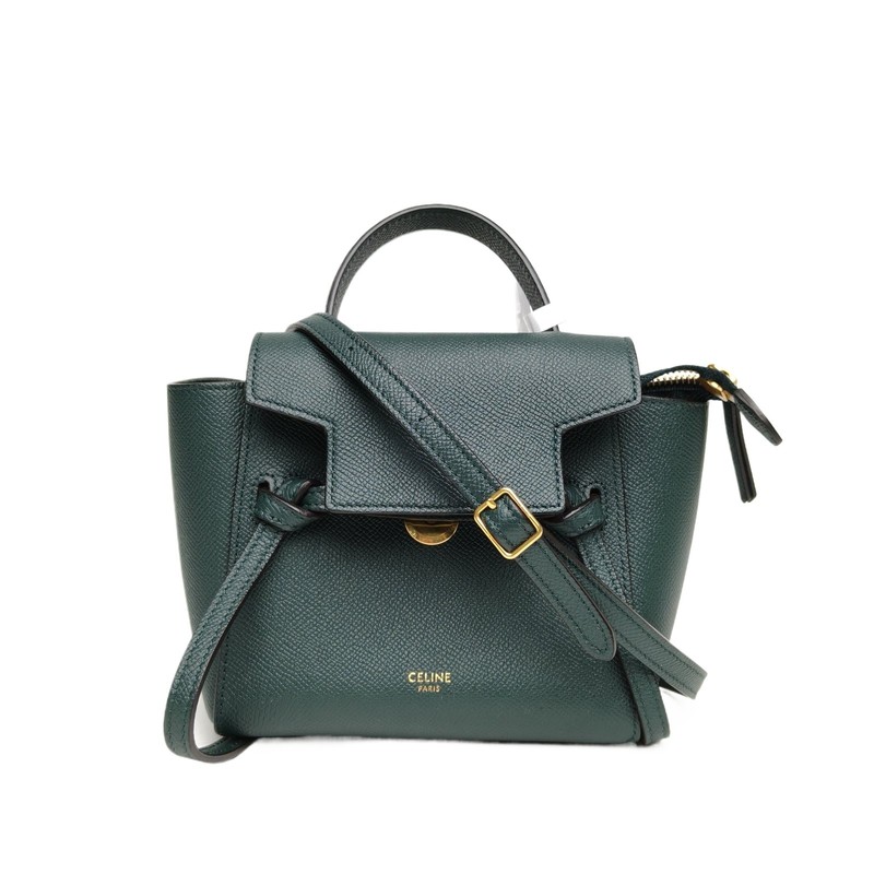 CELINE Belt Pico 15cm Green Calfskin Shoulder Bag