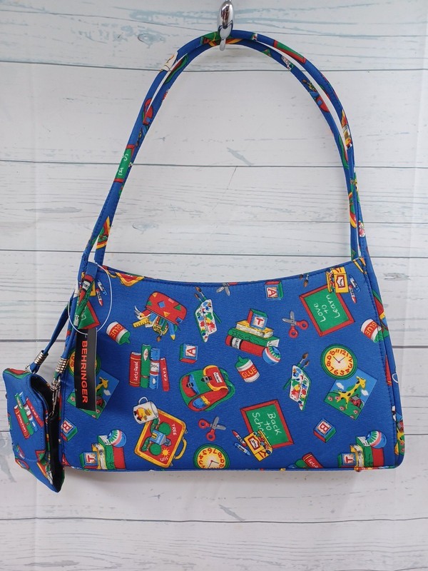 Behringer Purse Handbag Teacher Theme Love To Learn Blue Zip