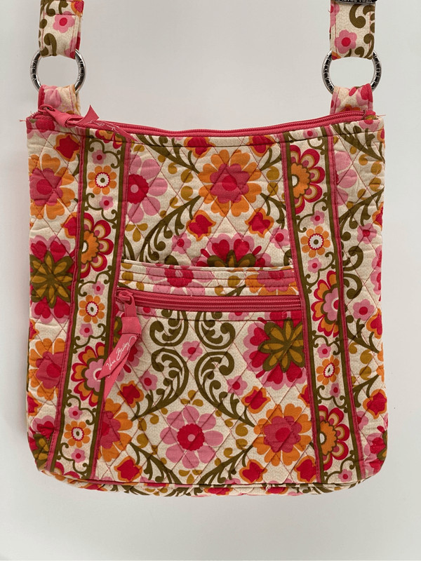 Vera Bradley Folkloric Crossbody Bag Purse Floral Red Pink Orange White Zipper