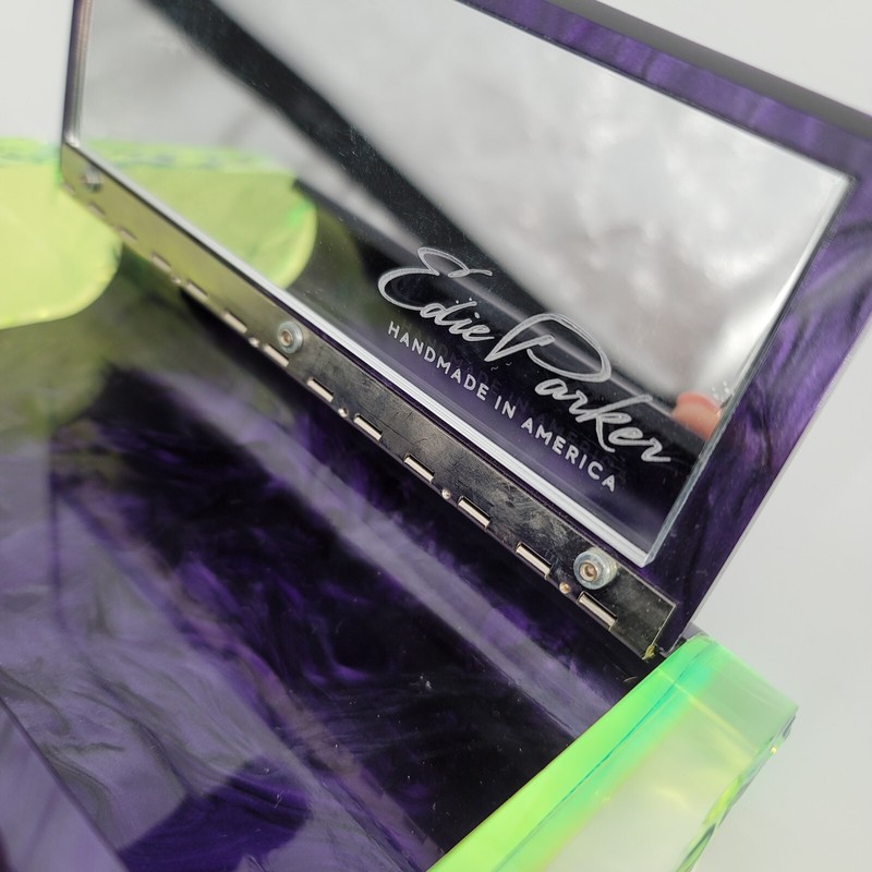 Edie Parker Lara Acrylic Clutch RARE Purple Green Ice Ends Mirror gallery