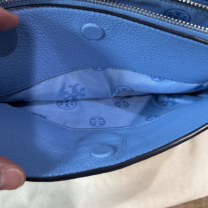 Tory Burch Light Blue Pebbled Leather Crossbody Tassel Logo gallery