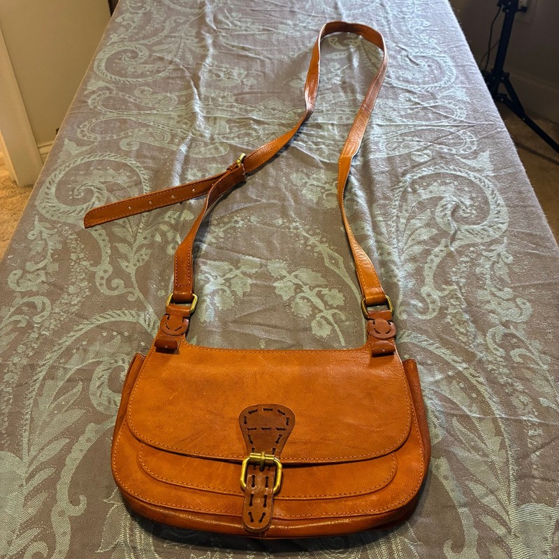 Boho Noonday Collection Leather Crossbody Tan Saddle Brown Artisan Ethical Bag