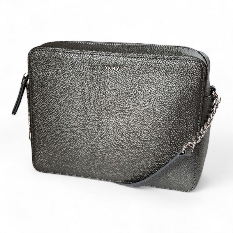 DKNY Chelsea Pewter Pebble Leather Small Crossbody Bag Dark Gray R3135022