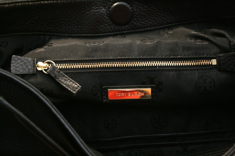 Tory Burch Black Pebbled Leather Tight Chained Strap Large Hobo Handbag gallery