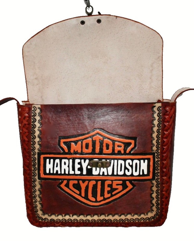 HARLEY-DAVIDSON Saddle Bag Crossbody Handcrafted Brown Leather Tooled Unique gallery