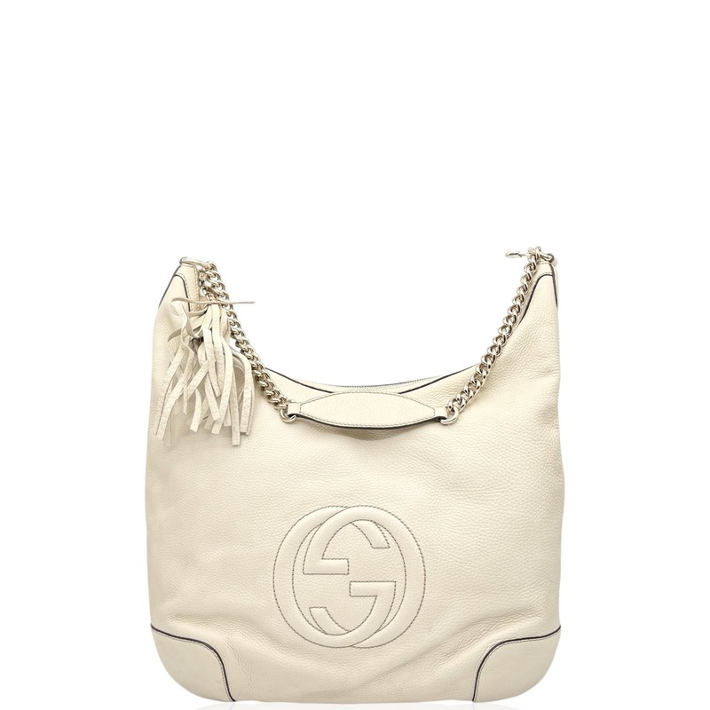 Gucci Interlocking G Medium Soho Chain Hobo Beige Grained Calfskin (xd040226a4)