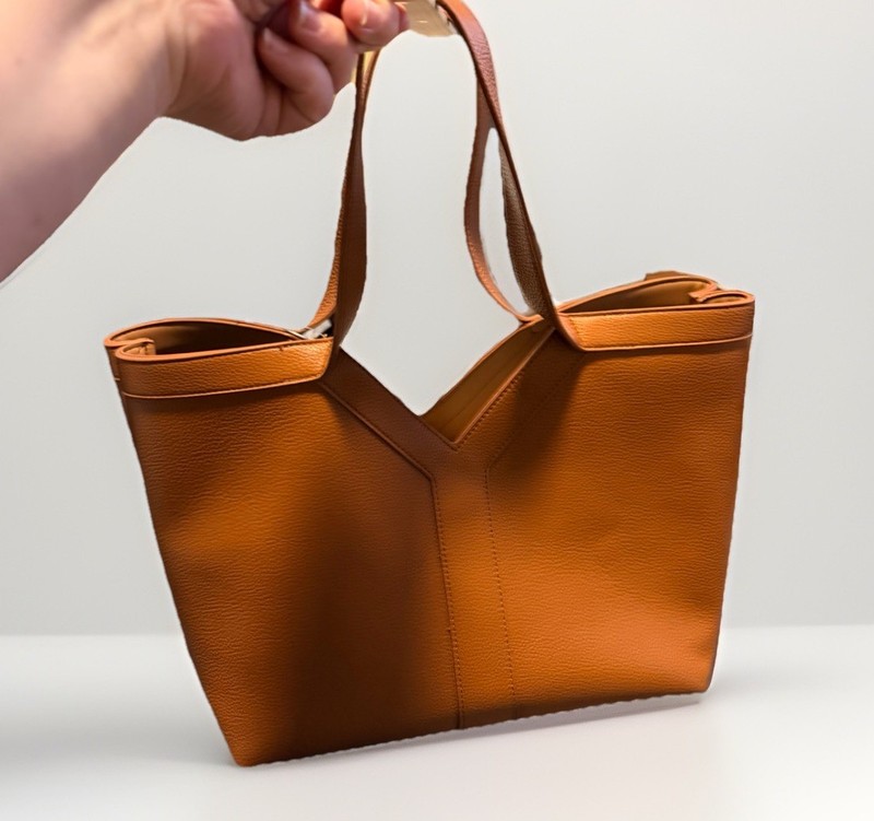 Boutique Vegan Leather Tote Bag Set Crossbody Carmel Adj. Strap Pebbled Wallet