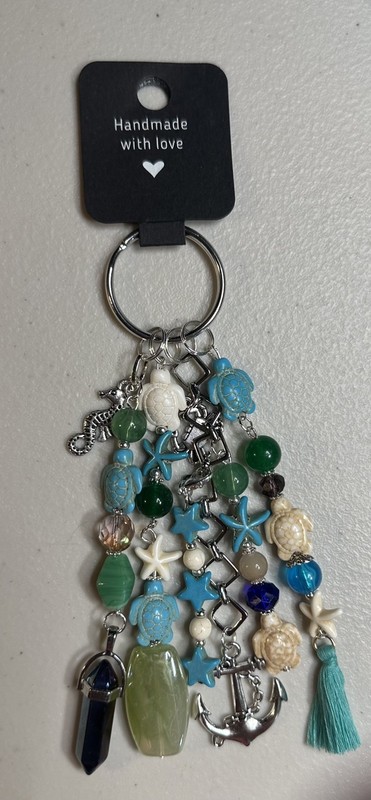 Artisan OCEAN SEA TURTLE S Handbag Jewelry Beaded Purse Bag Charm Keychain