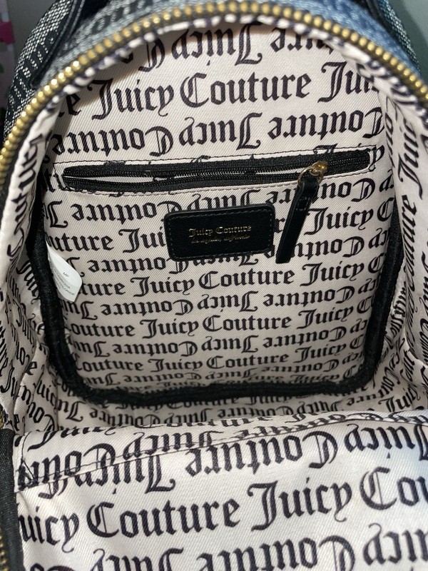 Juicy Couture Gray/Black mini backpack with strawberry charm gallery