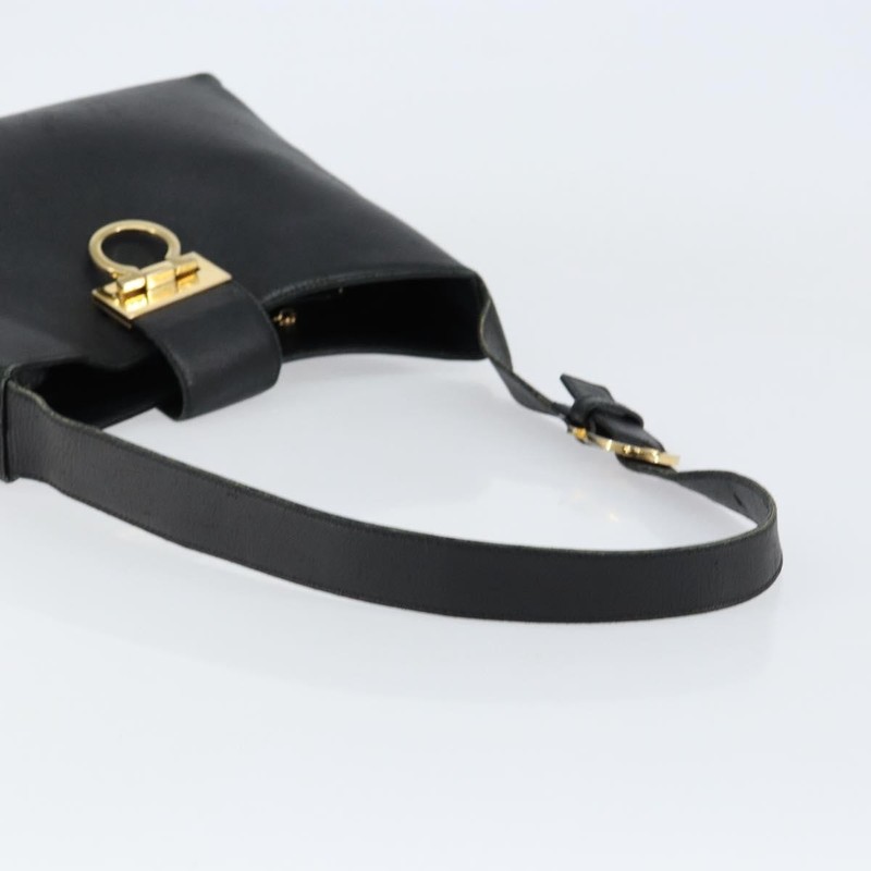 Salvatore Ferragamo Gancini Shoulder Bag Leather Black Gold Auth BA8226 gallery