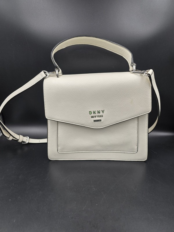 New DKNY White Whitney Top Handle Pebbled Leather Zip Satchel 10″ W 8.5″ H 3″ D