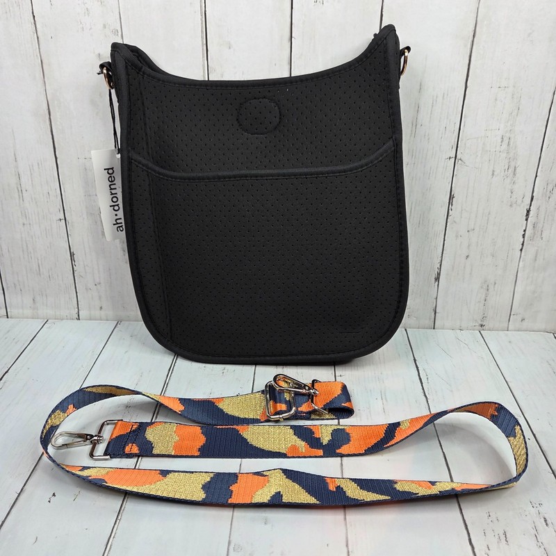 Ahdorned Perforated Neoprene Classic Messenger Bag Black & Camo Removable Strap