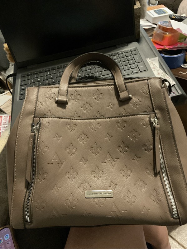 Adrienne Vittadini Satchel Womens Medium Embossed Fleur-de-Lis Top Handle Bag