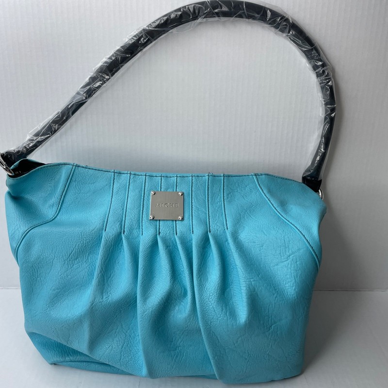 NWOT MICHE Demi “Sally” Shell Purse *Cover Pleated Faux Leather Zip Pocket Teal