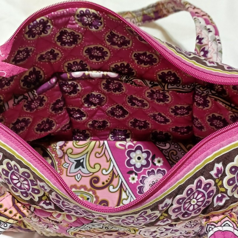 Vera Bradley Tote Bag Made in USA In Very Berry Paisley 13" x 9" x 4" gallery