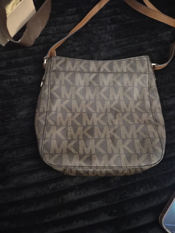 Michael Kors Brown Monogram Logo Small Crossbody Zip Lined Gold Hardware