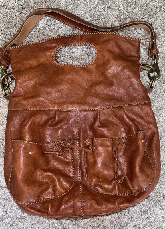 LUCKY BRAND RUSTY BROWN LEATHER “THE WANDERER” CONVERTIBLE HOBO BAG “See Photos”