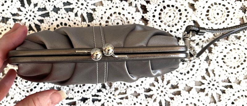 COACH Gray Satin w Leather Trim Evening Wristlet w Coach Fob w Faux Diamonds (NW gallery